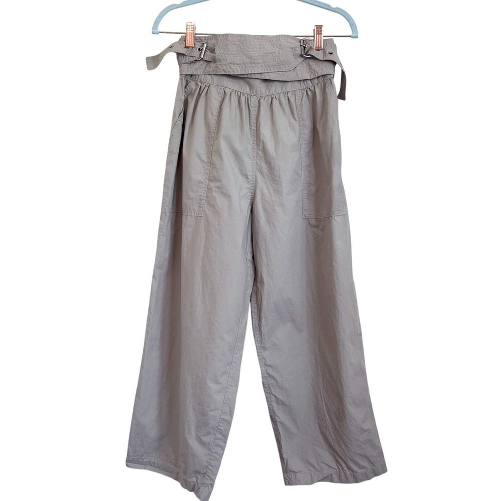 Anthropologie Womens Wide Leg Pants Small Khaki Cotton Buckle High Rise Boho